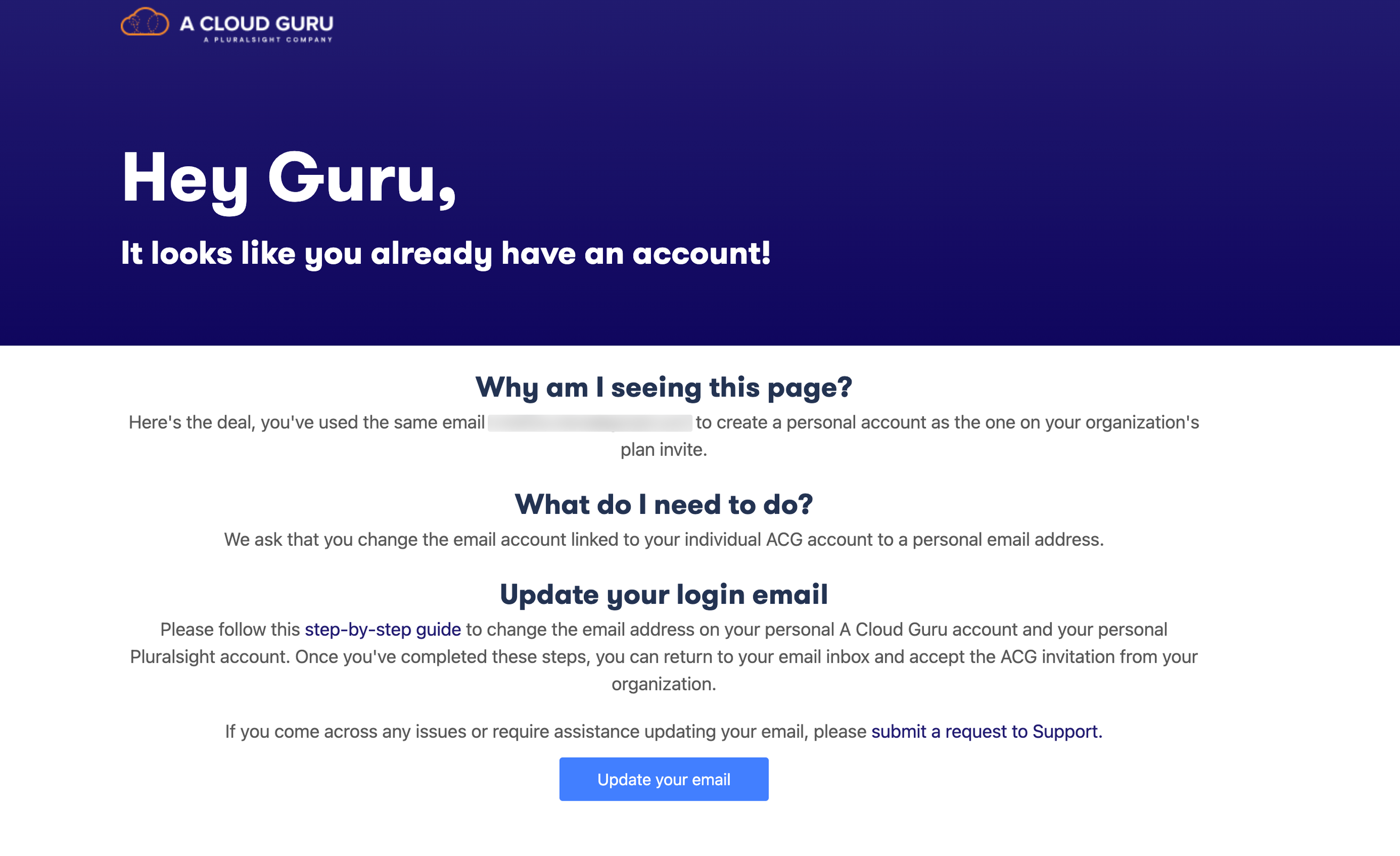 Changing your email address to join an ACG plan – Pluralsight Help 