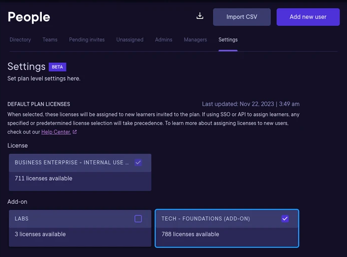 Settings tab