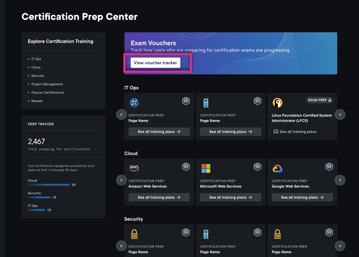 Voucher tracker button on the certification center