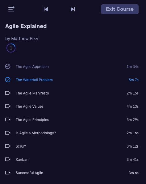 Video course table of contents