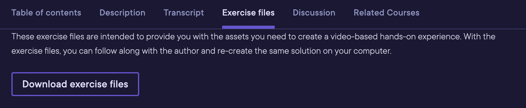 Downloading exercise files from the course detail page