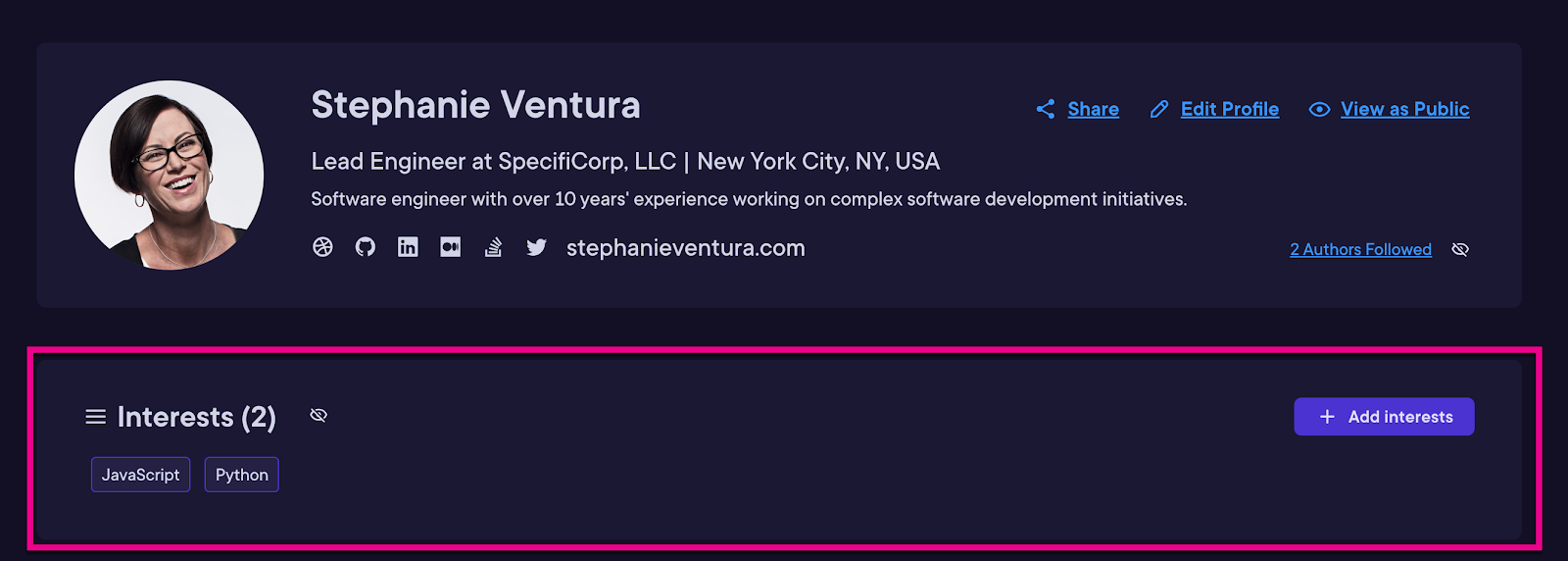 Adding interests to profile