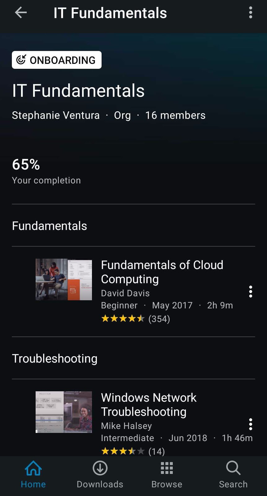 Channel section in Android app