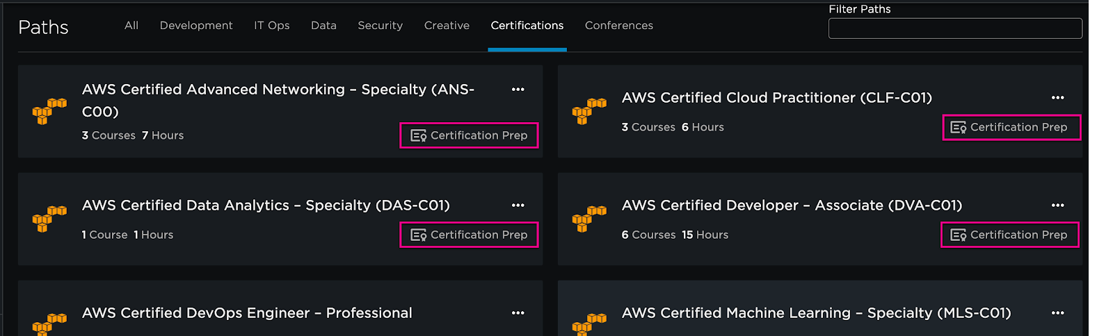 Certification prep icon on path card