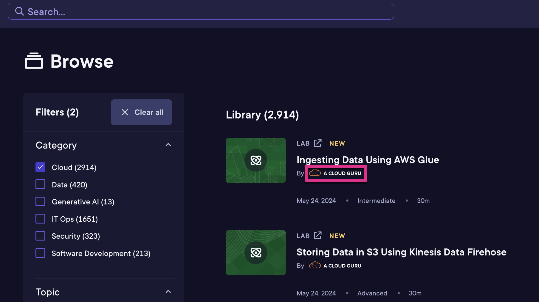 a cloud guru lab in browse