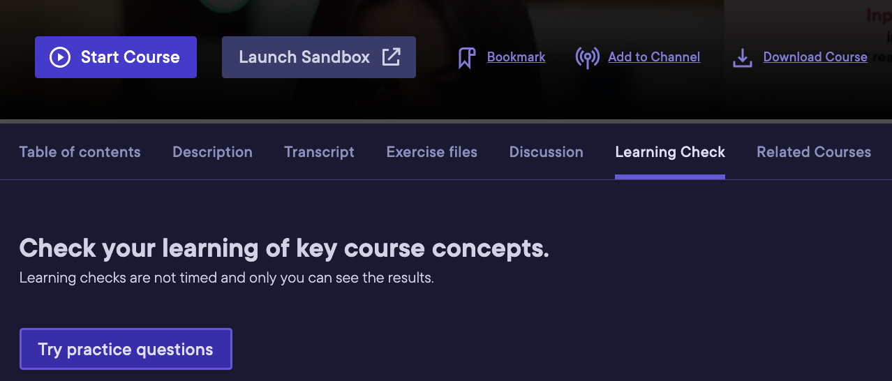 Learning checks on course details page